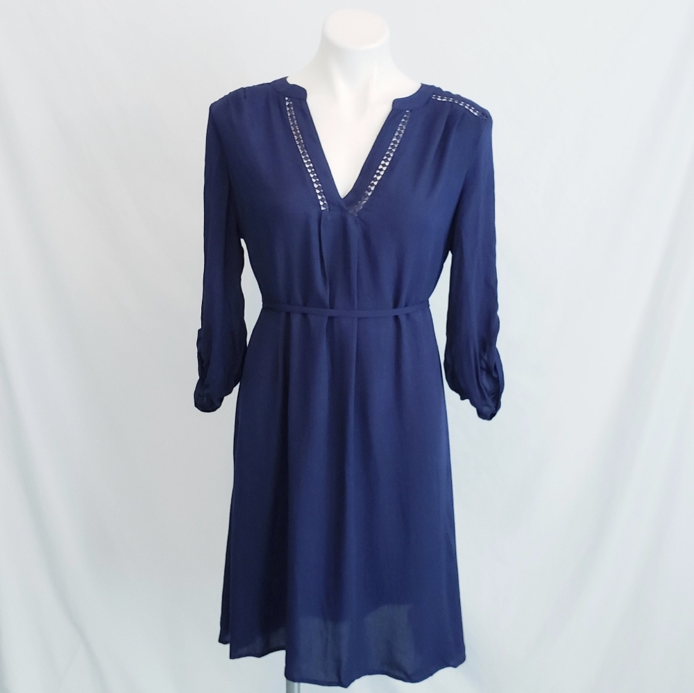 Oh Baby by Motherhood Tunic Dress w/Tie Belt Blue Sz Medium